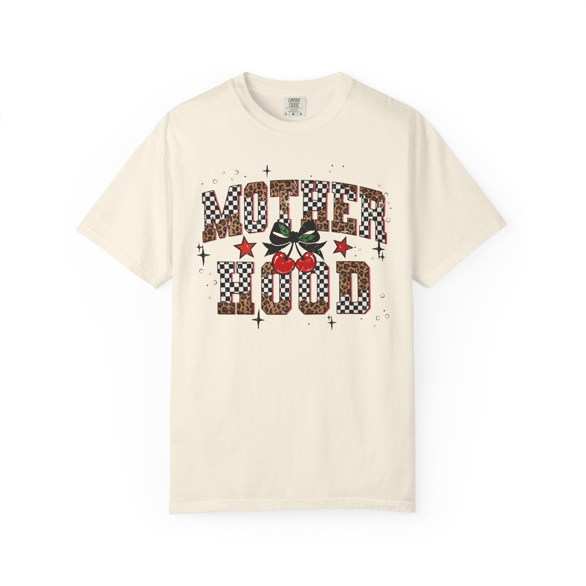 Mother Tee Comfort Colors® Motherhood — Checkerboard Cherry & Leopard