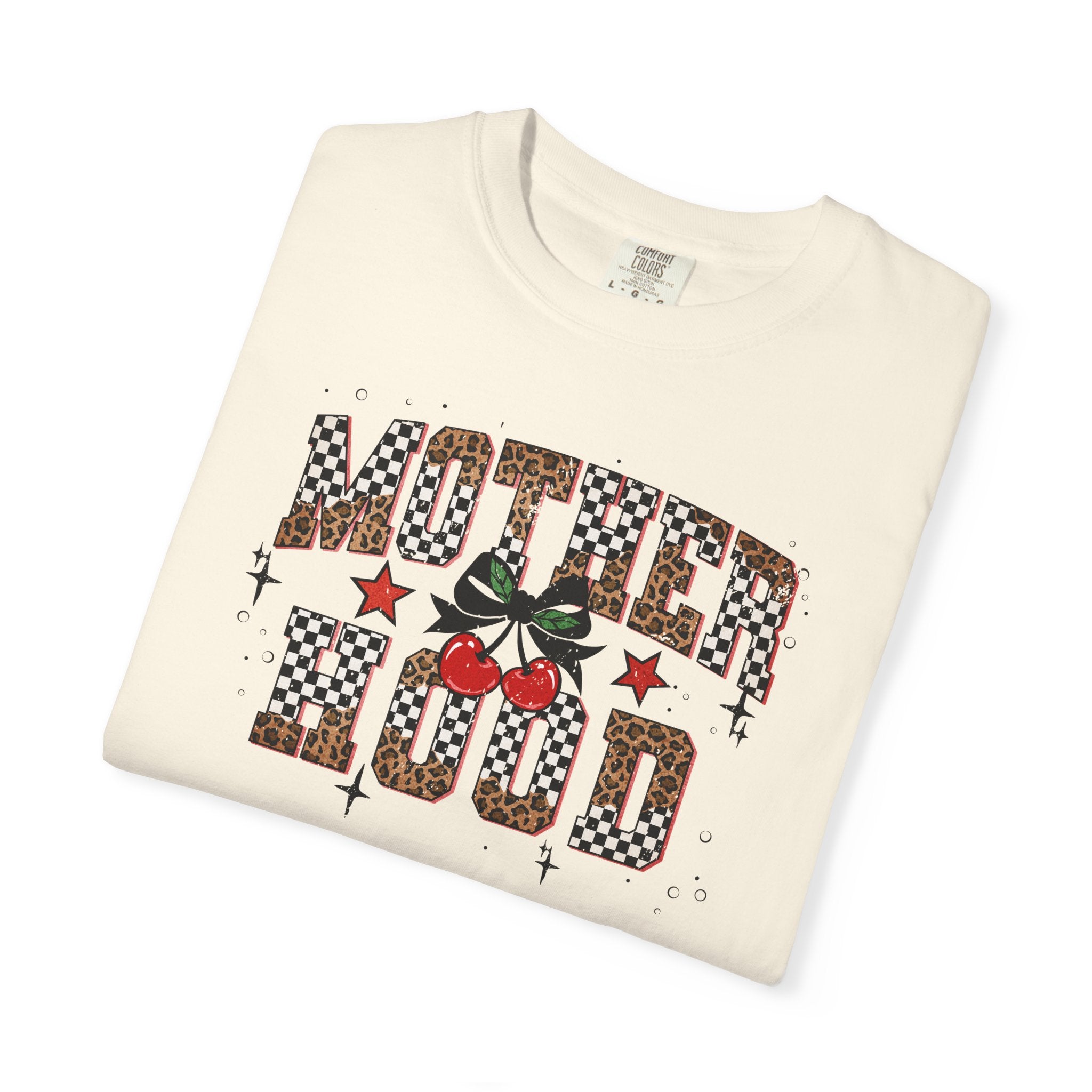 Mother Tee Comfort Colors® Motherhood — Checkerboard Cherry & Leopard