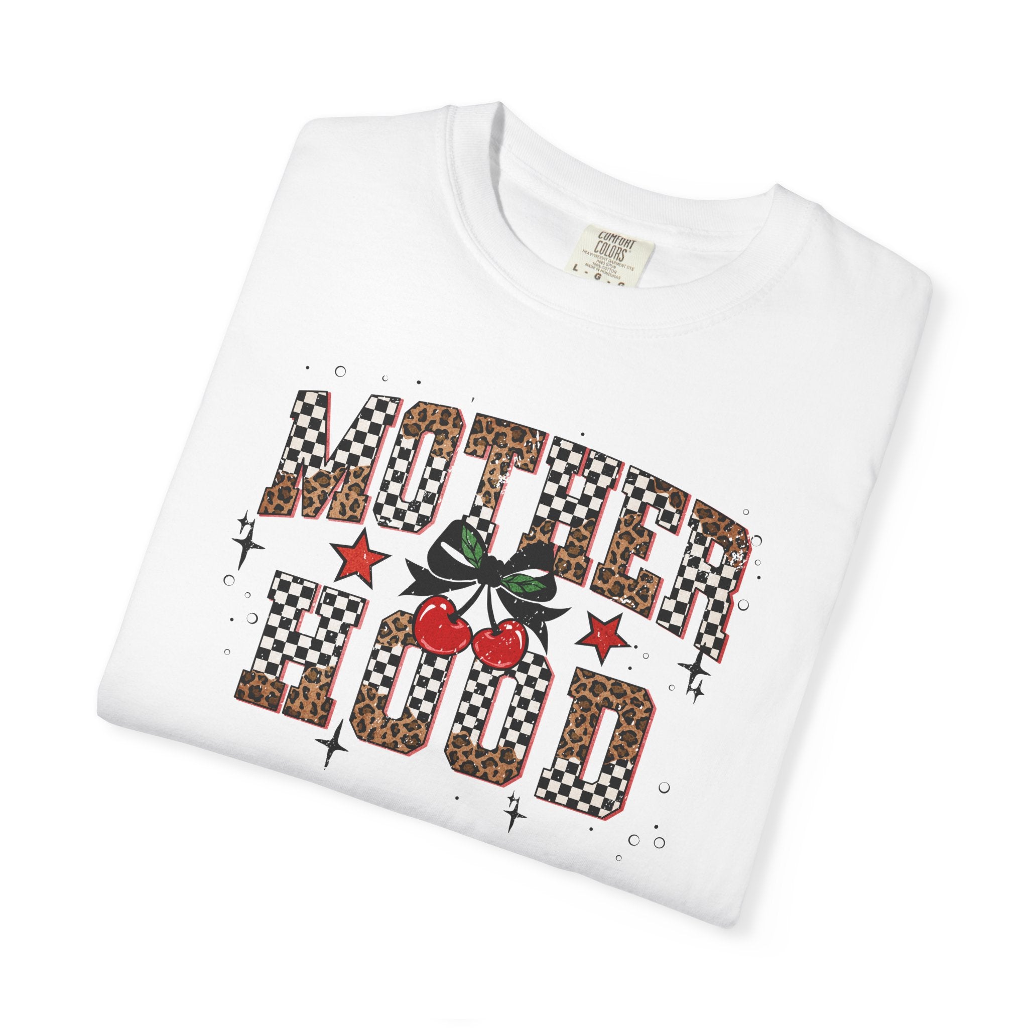 Mother Tee Comfort Colors® Motherhood — Checkerboard Cherry & Leopard
